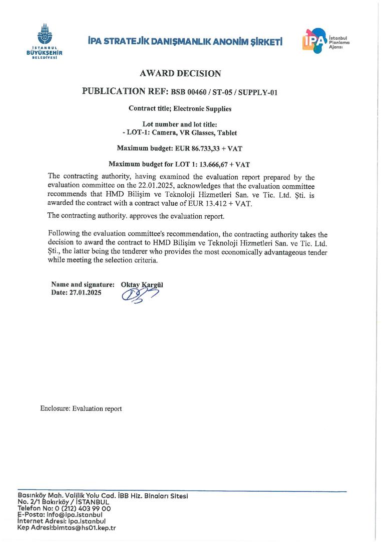 AWARD DECISION (BSB 00460 ST-05 SUPPLY-01)-LOT-1